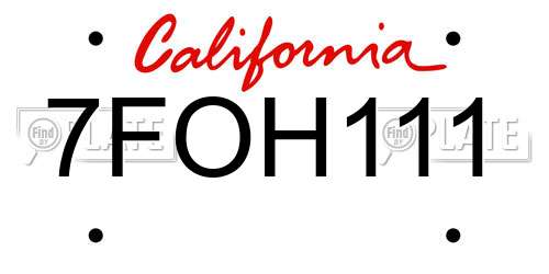 7FOH111 California License Plate
