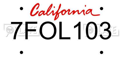 7FOL103 California License Plate