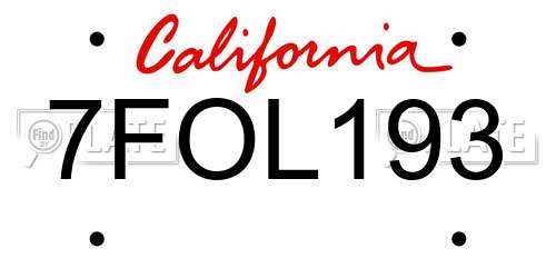 7FOL193 California License Plate