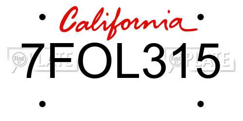 7FOL315 California License Plate