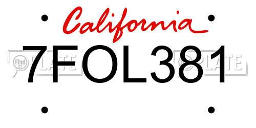 7FOL381 California License Plate