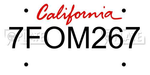 7FOM267 California License Plate