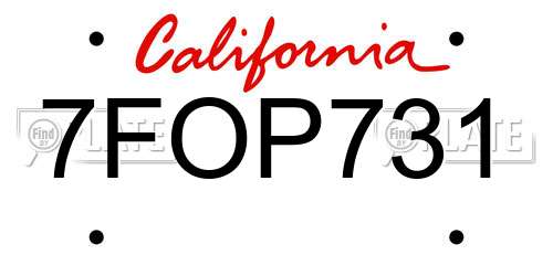 7FOP731 California License Plate
