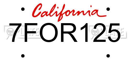 7FOR125 California License Plate