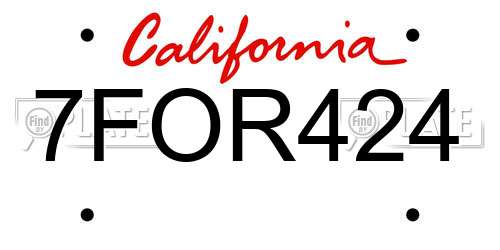 7FOR424 California License Plate