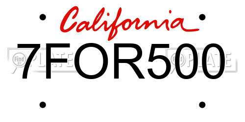 7FOR500 California License Plate