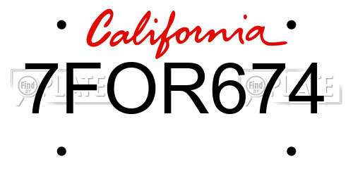 7FOR674 California License Plate