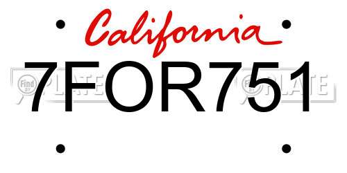 7FOR751 California License Plate