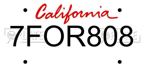 7FOR808 California License Plate