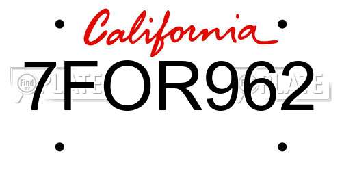 7FOR962 California License Plate