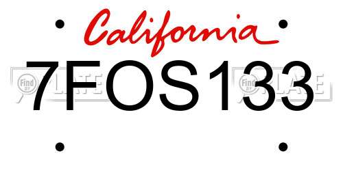 7FOS133 California License Plate