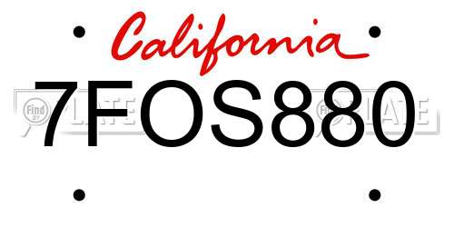 7FOS880 California License Plate