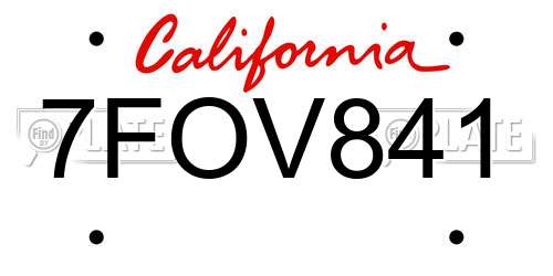 7FOV841 California License Plate