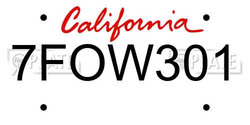 7FOW301 California License Plate