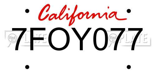 7FOY077 California License Plate