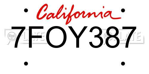 7FOY387 California License Plate
