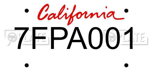 7FPA001 California License Plate