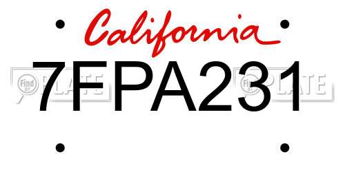 7FPA231 California License Plate