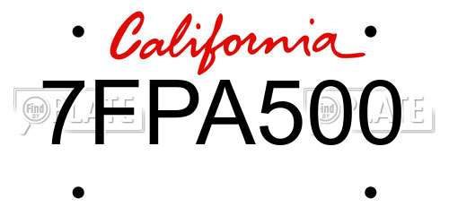 7FPA500 California License Plate