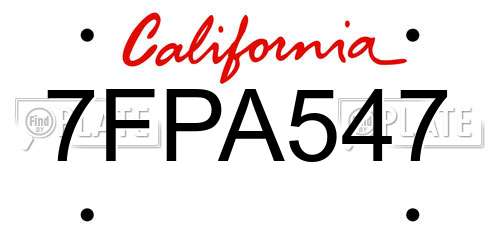 7FPA547 California License Plate