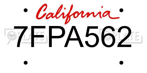 7FPA562 California License Plate
