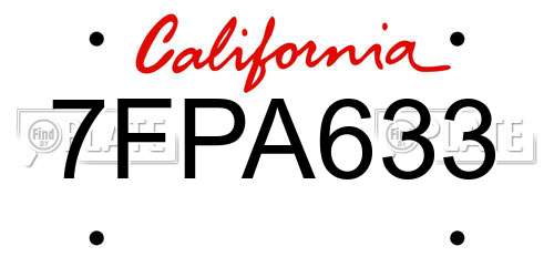 7FPA633 California License Plate