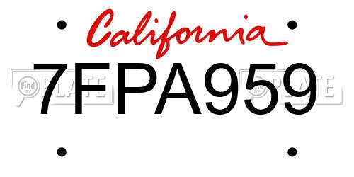 7FPA959 California License Plate