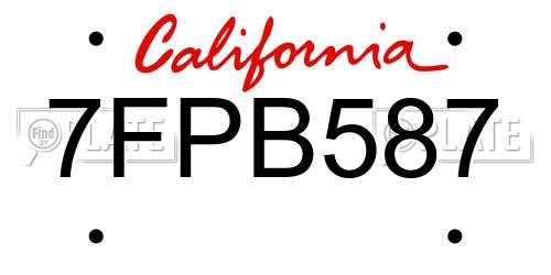 7FPB587 California License Plate