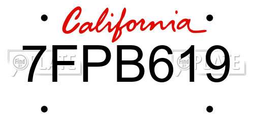 7FPB619 California License Plate