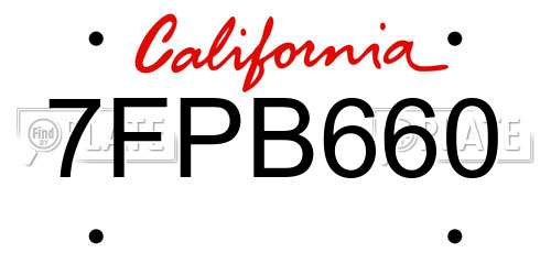 7FPB660 California License Plate