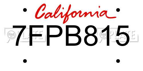7FPB815 California License Plate