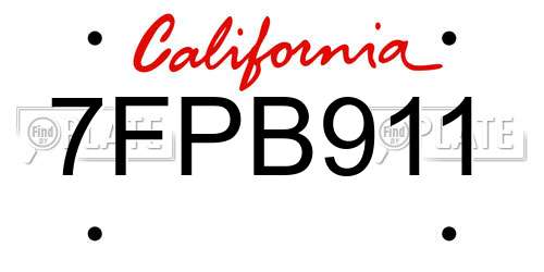 7FPB911 California License Plate