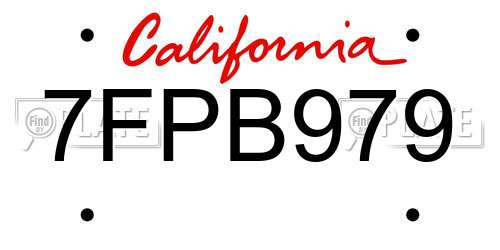 7FPB979 California License Plate