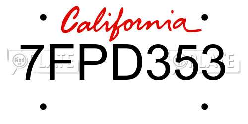 7FPD353 California License Plate
