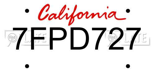 7FPD727 California License Plate