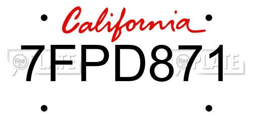 7FPD871 California License Plate