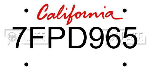 7FPD965 California License Plate