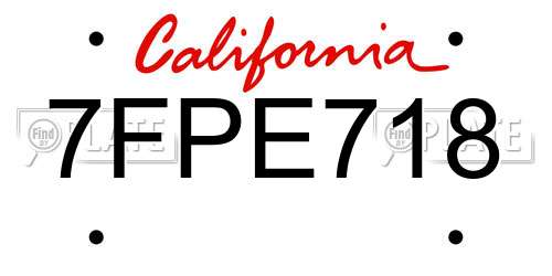 7FPE718 California License Plate