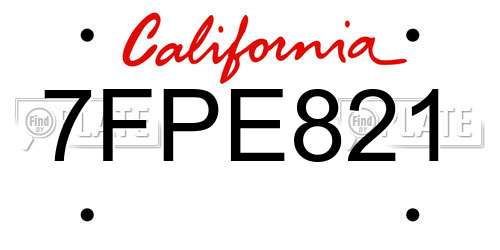 7FPE821 California License Plate