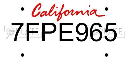 7FPE965 California License Plate