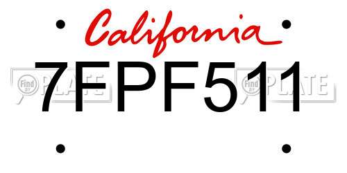 7FPF511 California License Plate
