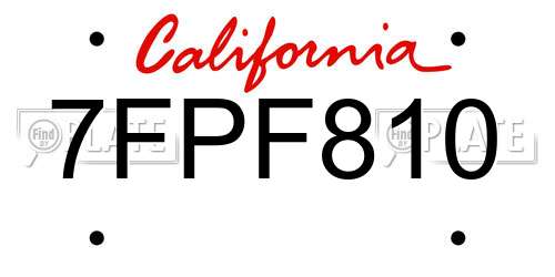 7FPF810 California License Plate