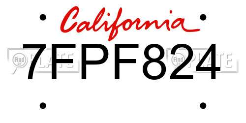 7FPF824 California License Plate