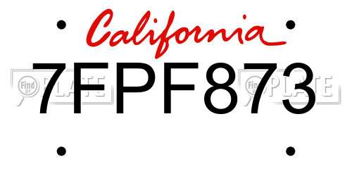 7FPF873 California License Plate