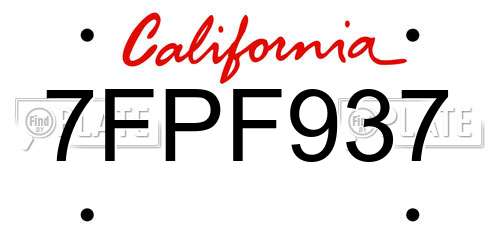 7FPF937 California License Plate