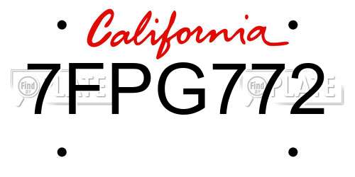 7FPG772 California License Plate