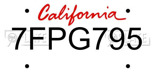 7FPG795 California License Plate