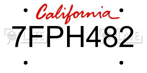 7FPH482 California License Plate