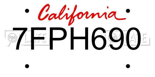 7FPH690 California License Plate