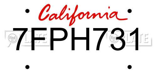 7FPH731 California License Plate